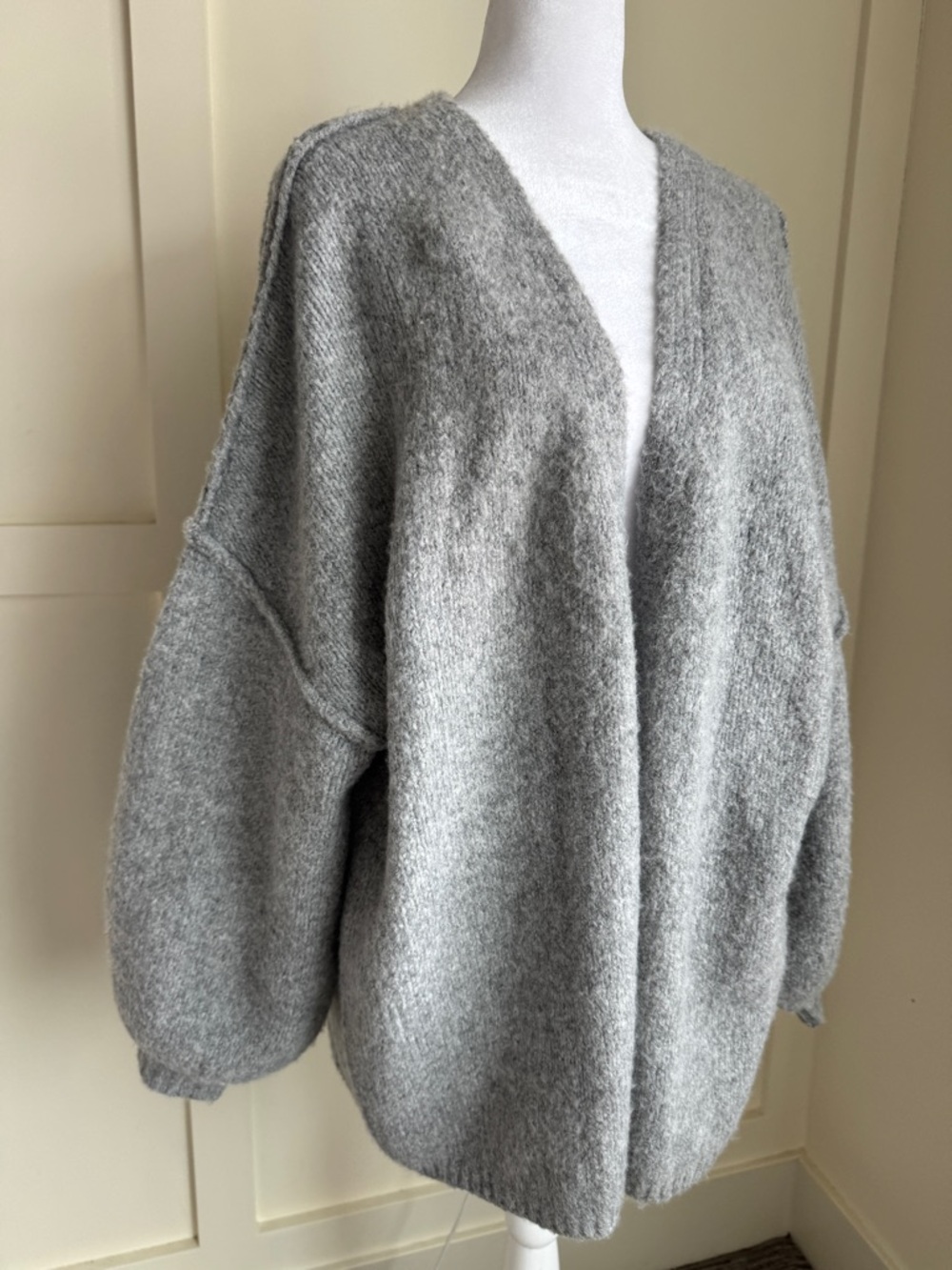 Oversized Gray Open-Front Women's Cardigan Sweater
